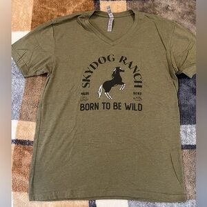 Skydog Ranch Olive Green Graphic V Neck T-Shirt